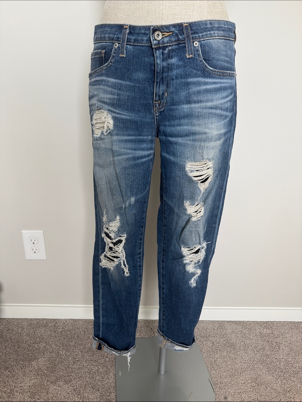 Big Star Distressed Boyfriend Jeans - Medium Blue